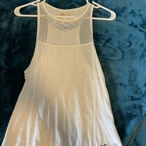 Hollister small white lace / sequin detail tank top